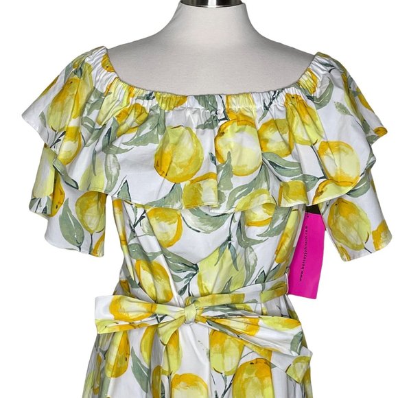Betsey Johnson 14 off the shoulder lemon print dress - Picture 2 of 10